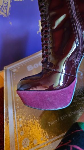 Carvela lace up burgundy patent leather and suede boots stiletto high heels 5