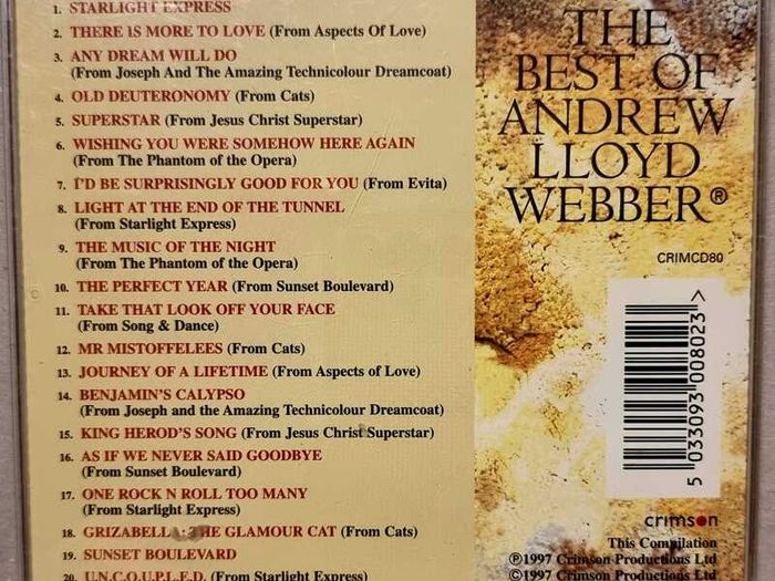 Cd The Best Of Andrew Lloyd Webber / 1997, Vg Condition.