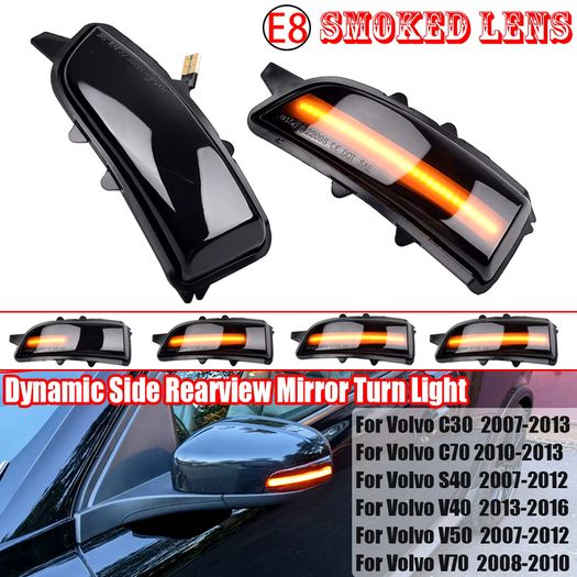 For Volvo C30 C70 S40 V40 V50 V70 S60 Dynamic Blinker LED Turn Signal Side Mirror Blinker Lights Indicator Flasher 2005--2009