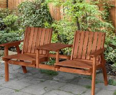 2-Seater Wooden Bench with Centre Table
