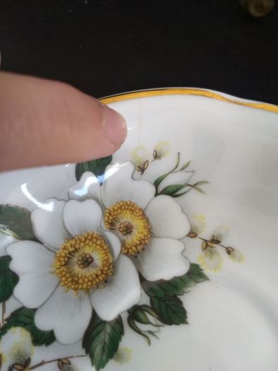 Fabulous Arklow Pottery Bone China Trio in "Display-Only" Condition - a Lovely Floral Pattern in White, Yellow and Green.