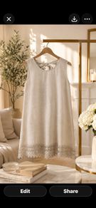 dress Bnwot 100% linen dress size 12 oatmeal with tie neck detail & lace base summer dress