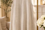 dress Bnwot 100% linen dress size 12 oatmeal with tie neck detail &amp; lace base summer dress