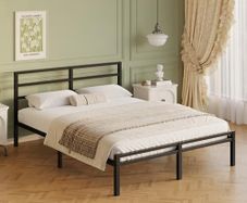 Double Bed Frame with Headboard and Footboard, 30 cm High, Heavy Duty 4ft6 Metal Bed Frame Double with Steel Slats, Storage Space Underbed, Noise Free, Easy Assembly, Black
