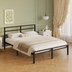 Double Bed Frame with Headboard and Footboard, 30 cm High, Heavy Duty 4ft6 Metal Bed Frame Double with Steel Slats, Storage Space Underbed, Noise Free, Easy Assembly, Black