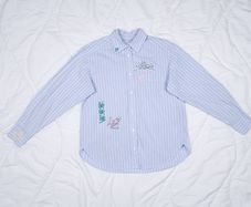 Zadig & Voltaire Blue White Striped Graphic Button-Up Tais Raye Tag Shirt Size XS