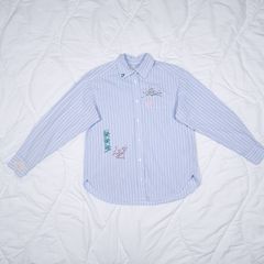 Zadig & Voltaire Blue White Striped Graphic Button-Up Tais Raye Tag Shirt Size XS