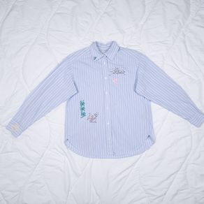 Zadig & Voltaire Blue White Striped Graphic Button-Up Tais Raye Tag Shirt Size XS