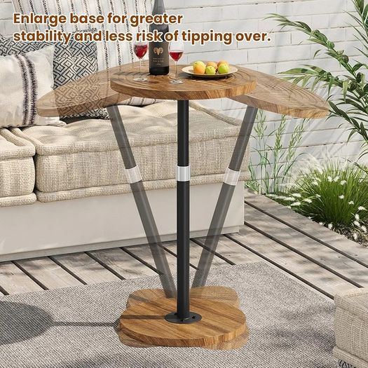 Small Side Table, Adjustable-Height Round Drink Table for Small Spaces, Pedestal Martini Table, Cocktail Tables Weighted Base for Living Room, Bedroom, Bathroom, Office, Walnut
