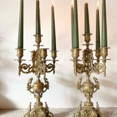 Pair of French Brass Candlelabras