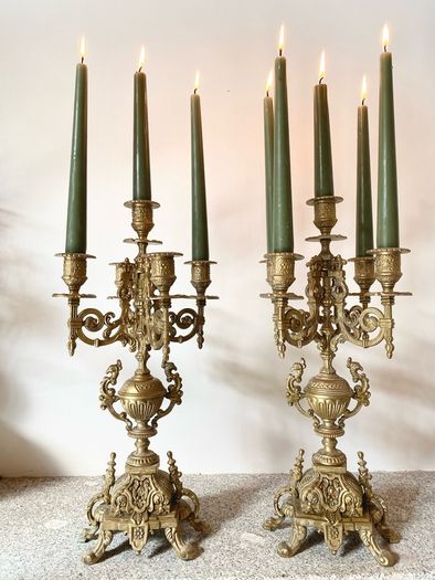 Pair of French Brass Candlelabras