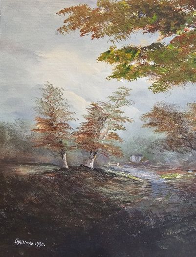 Danny Brennan,Beautiful Original Irish Landscape Painting in Frame  "On the Bank at Woodstown, Co. Waterford"
