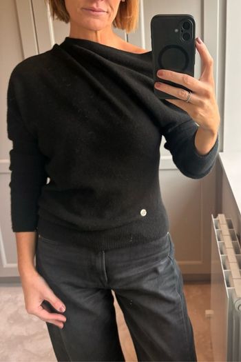 Lucy Nagle 100% cashmere black one shoulder jumper