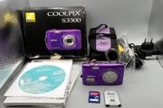 Nikon Coolpix S3300 16MP Digital Camera Purple - Boxed - Full Kit