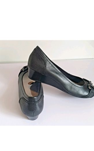 Hush Puppies Candid Pump Bit Black Leather Wedge Shoes UK3 EU36 New Boxed  CAN POST