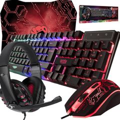 Gaming Keyboard and Mouse and Mouse pad and Gaming Headset, Wired LED RGB Backlight Bundle