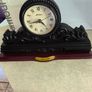 Vintage Bronze-toned Table Clock - Quartz Movement with Wooden Base by The Milano Collection in working order. Image 2