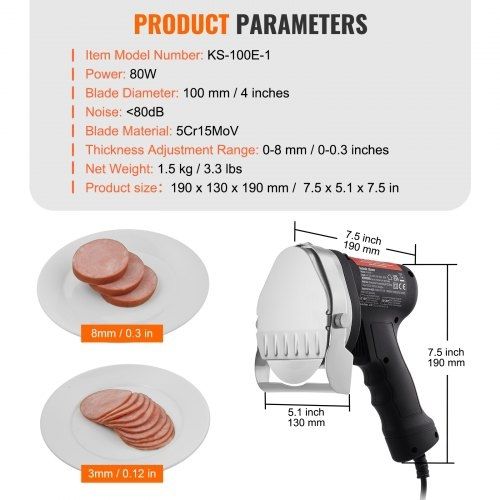 Electric Shawarma Knife, 80W Professional Turkish Kebab Knife, Commercial Stainless Steel Gyro Cutter, Doner Kebab Meat Slicer