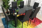 Modern Black Glass Dining Table Set Seats 6 in Style!