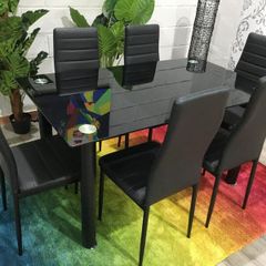 Modern Black Glass Dining Table Set Seats 6 in Style!