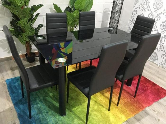 Black Glass Dining Table Set Seats 6 in Style!