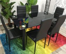 Black Glass Dining Table Set Seats 6 in Style!