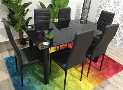 Black Glass Dining Table Set Seats 6 in Style!
