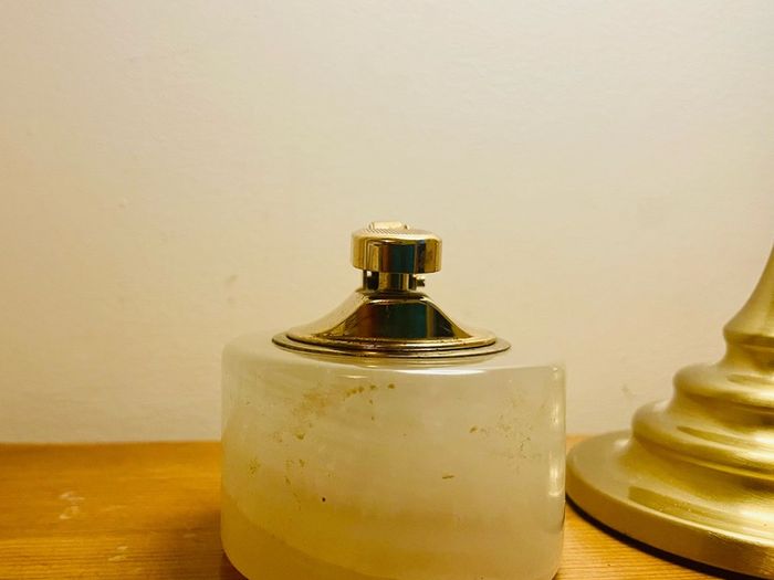 Vintage Azizoff of London Onyx Marble and Brass Table Lighter 60s or 70s