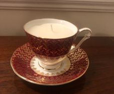 Vintage tea cup and saucer candle
