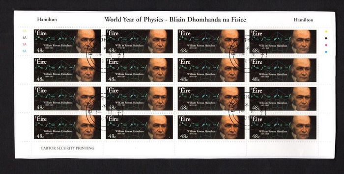 2005 Ireland World Year of Physics Commemorative Stamp Sheetlets Plate 1A1A1A1A Fine Used with Dublin cancel of 24th February 2005 (First day of issue) on envelope extract