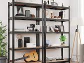 LARGE storage racks, heavy-duty racks, set of 2, cellar shelves, 200 x 100 x 50 cm, up to 875 kg loadable, 5 adjustable shelves, metal shelves, plug-in shelves, workshop shelves, black
