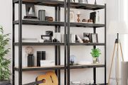 LARGE storage racks, heavy-duty racks, set of 2, cellar shelves, 200 x 100 x 50 cm, up to 875 kg loadable, 5 adjustable shelves, metal shelves, plug-in shelves, workshop shelves, black