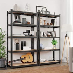 LARGE storage racks, heavy-duty racks, set of 2, cellar shelves, 200 x 100 x 50 cm, up to 875 kg loadable, 5 adjustable shelves, metal shelves, plug-in shelves, workshop shelves, black