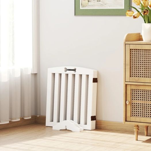 Freestanding Dog Gate with Support Feet, for Doorframes, Hallways, Stairs, 258 x 30 x 61 cm, White