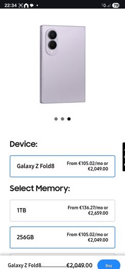 Samsung Z Fold 8 Brand new Lavender colour 256gb