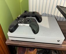 Xbox One S with two controllers and leads