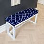Navy Blue Geometric Wooden Bench 100x30cm White Alder Frame Image 4