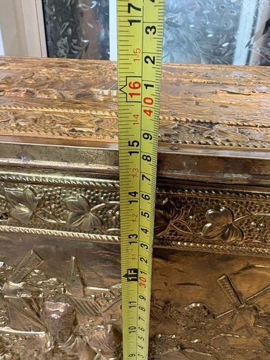 Large Vintage Ornament Embossed Brass coal or log storage box