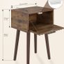 Fluted Nightstand Set of 2, Small End Table, Modern Coffee Table with Drawer, Solid Wood Legs, Retaining Chain, 35x27x53cm, for Bedroom and Small Spaces, Rustic Brown Image 2
