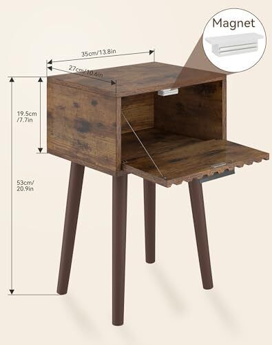 Fluted Nightstand Set of 2, Small End Table, Modern Coffee Table with Drawer, Solid Wood Legs, Retaining Chain, 35x27x53cm, for Bedroom and Small Spaces, Rustic Brown