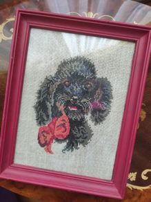 Vintage Poodle Cross Stitch in Frame