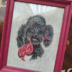 Vintage Poodle Cross Stitch in Frame