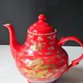 Chinese Red Porcelain Gold Dragon Tea Set Image 5