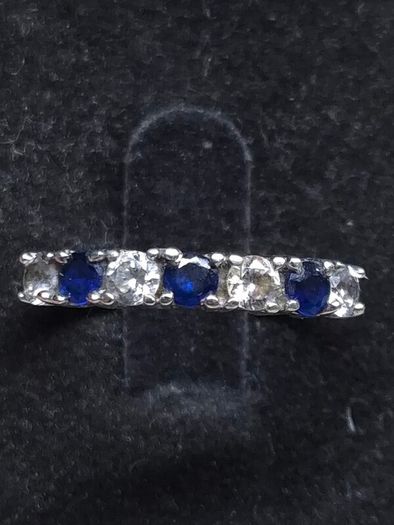 Vintage 9ct White Gold Blue & Clear Stone Eternity Ring  Size 53