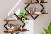 Floating Shelves, Set of 2 Wall Shelves, 2-Tier Hanging Shelves, Wall Shelf Set of 2, Wall Mounted Shelves, for Living Room, Bedroom, Kitchen, Office, Study, Rustic Brown