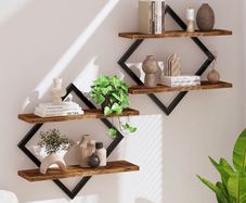 Floating Shelves, Set of 2 Wall Shelves, 2-Tier Hanging Shelves, Wall Shelf Set of 2, Wall Mounted Shelves, for Living Room, Bedroom, Kitchen, Office, Study, Rustic Brown