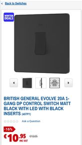 British General Single Wall Switch with LED Power Indicator Black Matt