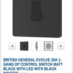 British General Single Wall Switch with LED Power Indicator Black Matt