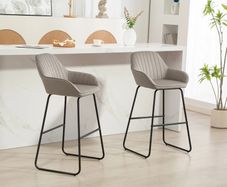 2-Pack Bar Stools, Fabric-upholstered Barstools with Foam Padding, Padded Stools with Metal Legs, Gray