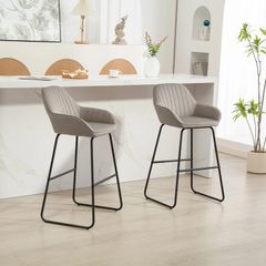 2-Pack Bar Stools, Fabric-upholstered Barstools with Foam Padding, Padded Stools with Metal Legs, Gray
